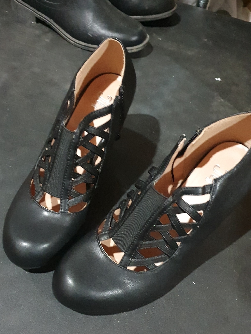 Black Lace-Up Peep Cutout Heels